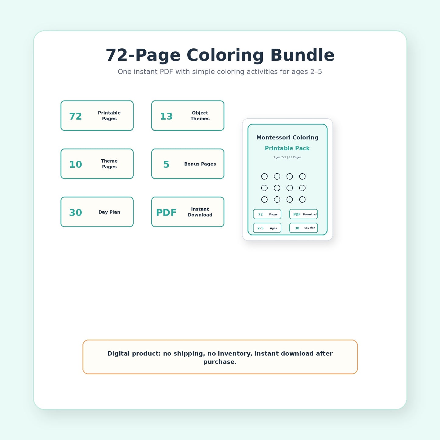 Montessori Coloring Pages Printable Pack (72 Pages) | Ages 2–5