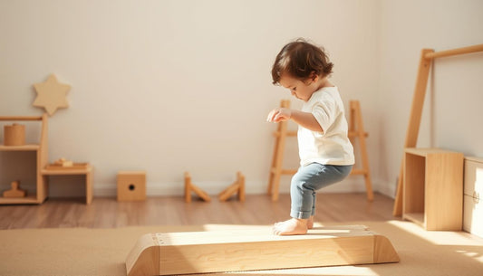 Child engaged with Montessori gross motor toys developing balance and coordination