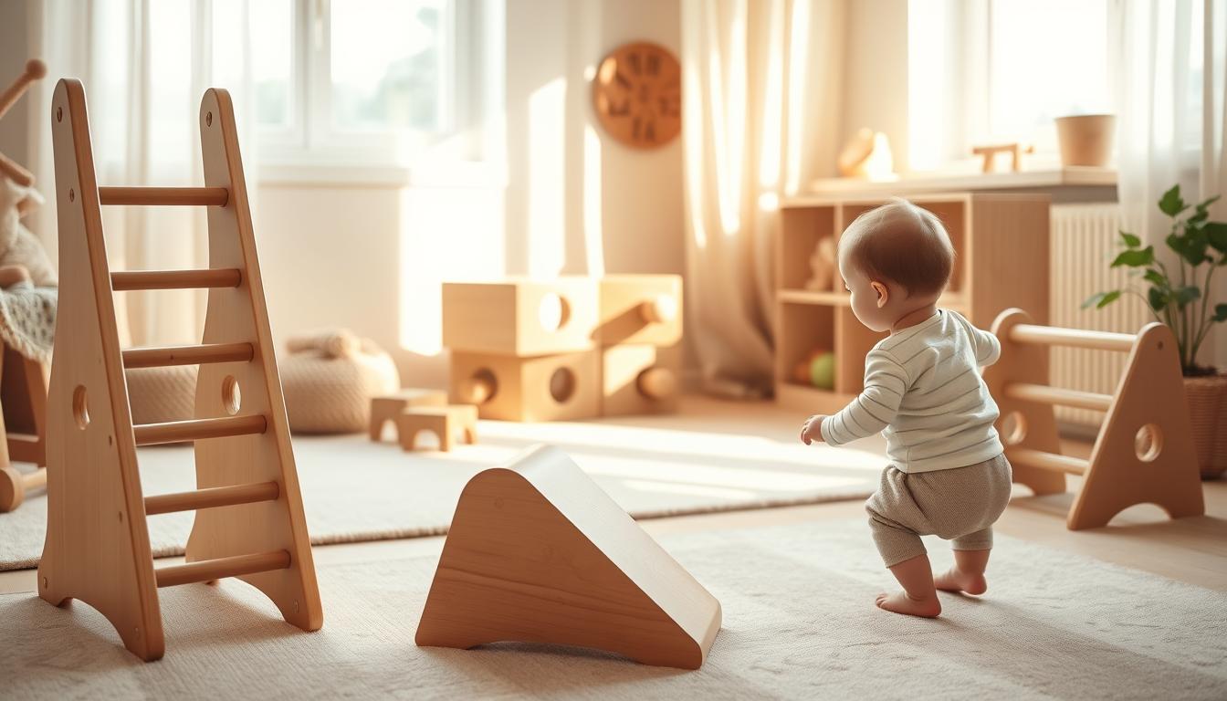 Montessori climbing toys for supervised toddler movement play