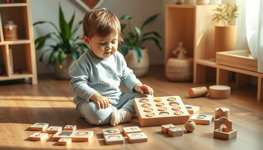 Child calmly playing with emotional regulation toys in a natural setting