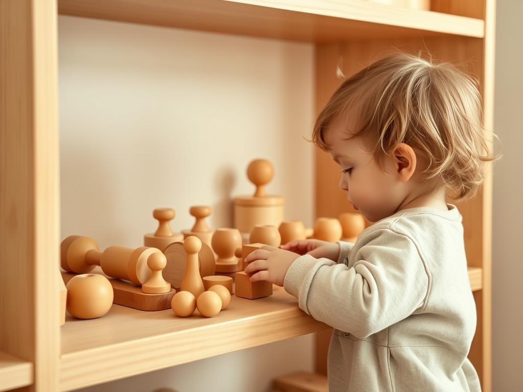 A child engaged with Montessori materials showing signs of developmental progress when to retire toys