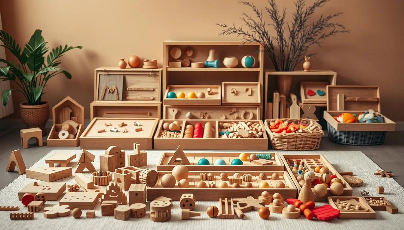 Montessori toy rotation with a small selection on low shelves