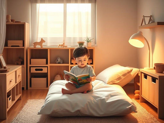 Child engaged in calm bedtime Montessori routine activities