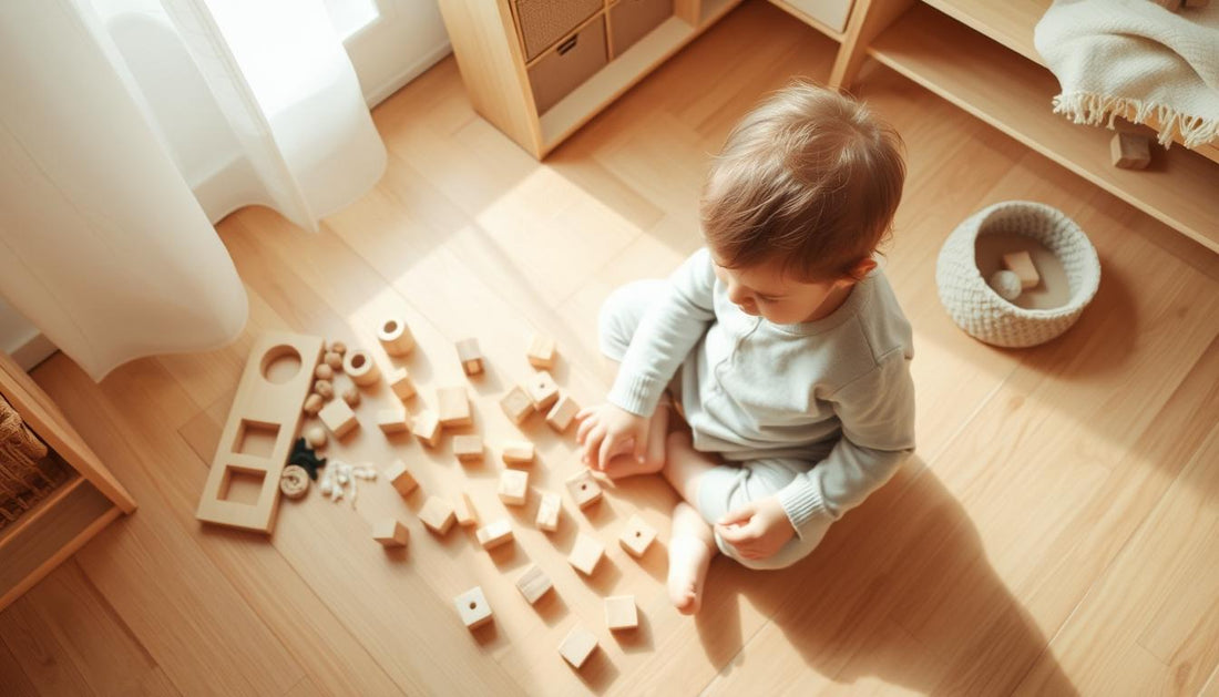 Child engaged in open ended play with natural materials
