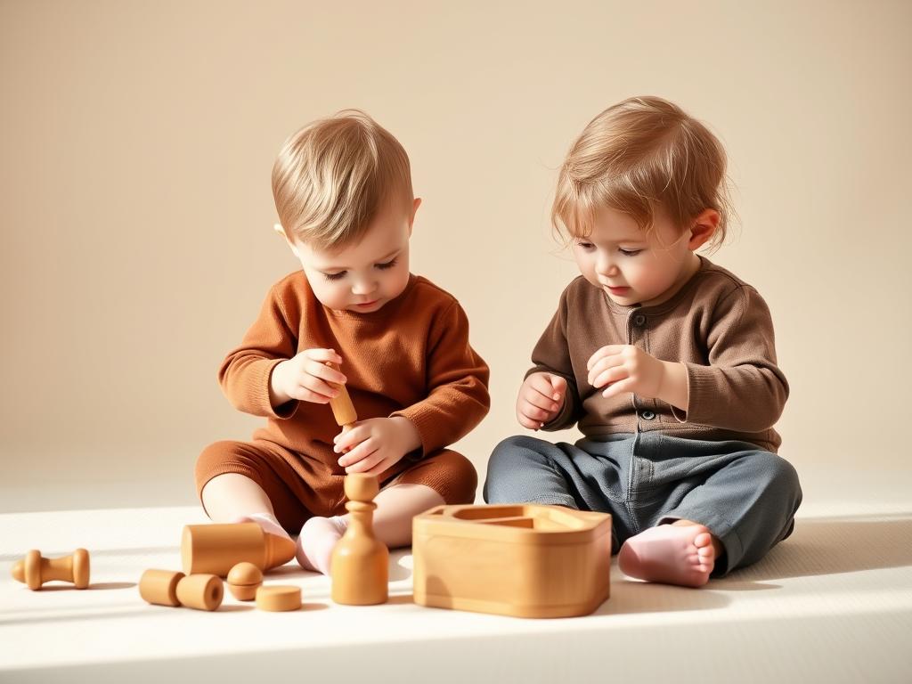 Two toddlers playing side by side with sharing toys toddlers typically enjoy