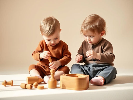 Two toddlers playing side by side with sharing toys toddlers typically enjoy