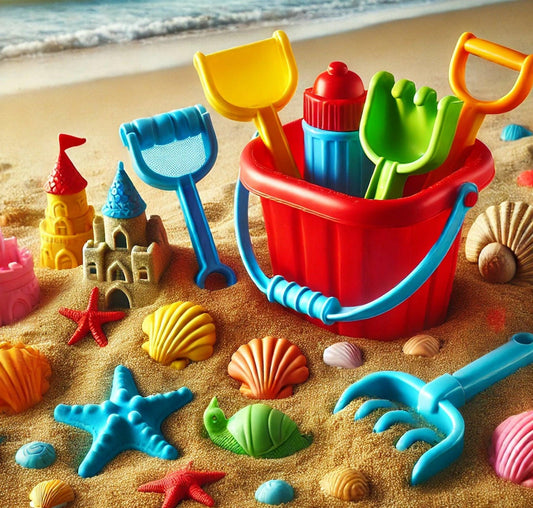 Clean sand toys ready for rinsing drying and outdoor storage