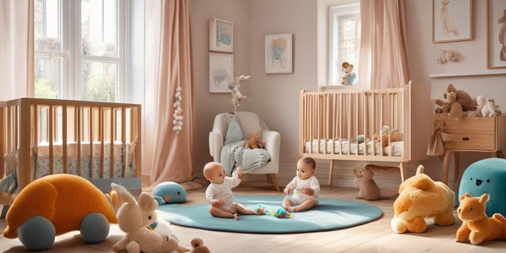 baby playing with soft toys in a cozy nursery