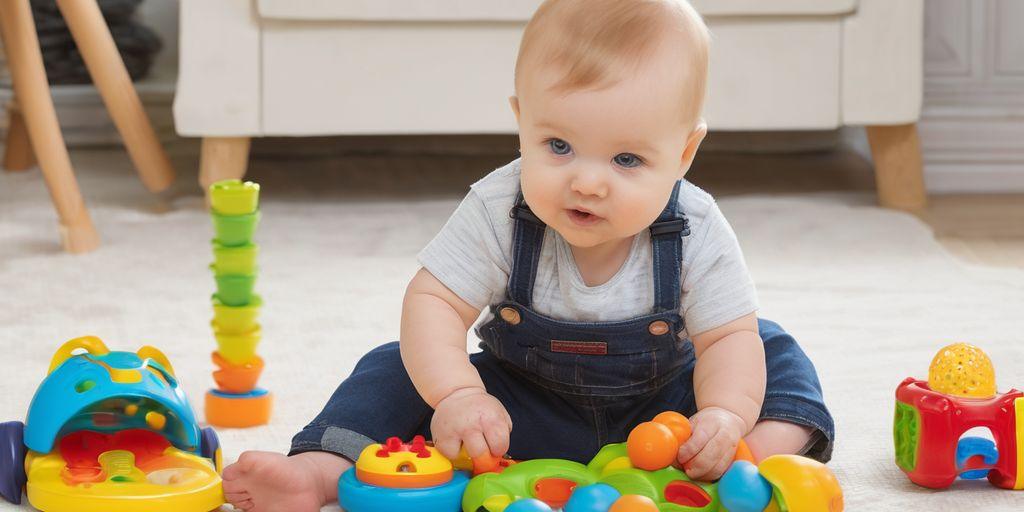 1 year old playing with developmental toys