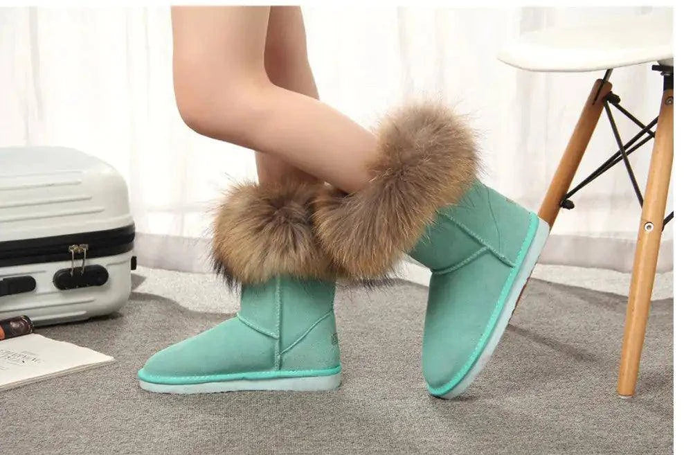 Step into Winter Elegance with Women's Fox Fur Snow Boots - Home Kartz