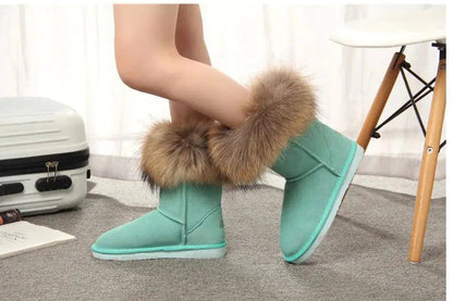 Step into Winter Elegance with Women's Fox Fur Snow Boots - Home Kartz