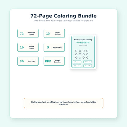Montessori Coloring Pages Printable Pack (72 Pages) | Ages 2–5