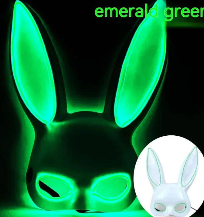 LED Bunny Mask with Long Ears - Neon Glow Mask for Halloween - Home Kartz
