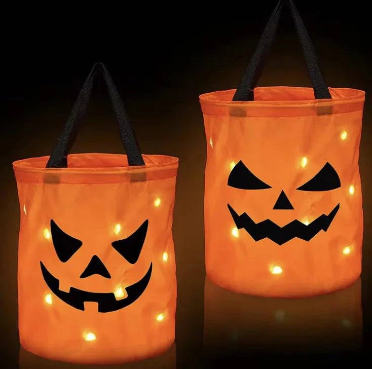 Halloween Glowing Pumpkin Candy Bag with LED Lights | Durable Trick-or-Treat Bag - Home Kartz