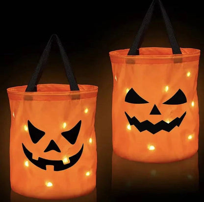 Halloween Glowing Pumpkin Candy Bag with LED Lights | Durable Trick-or-Treat Bag - Home Kartz