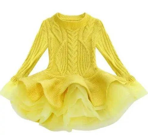 Stay Stylish and Cozy with Kids Winter Knitted Chiffon Dress - Home Kartz