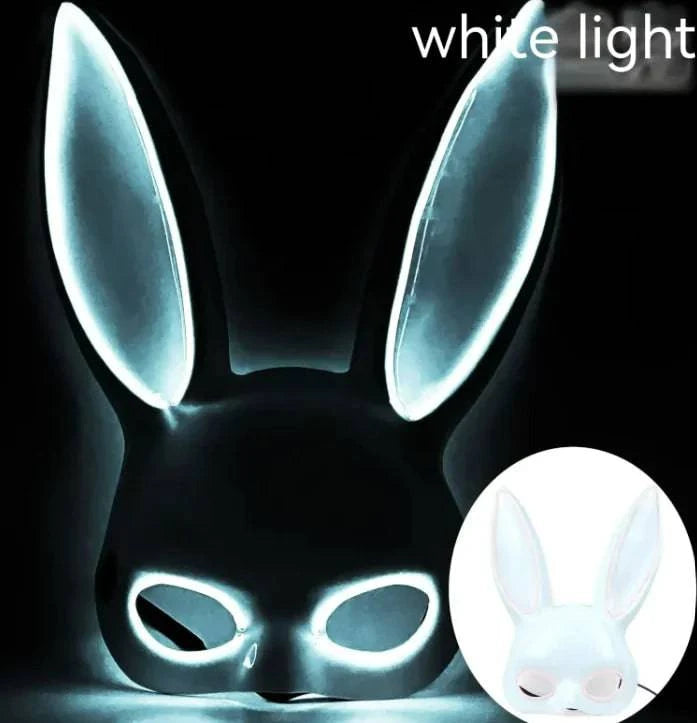 LED Bunny Mask with Long Ears - Neon Glow Mask for Halloween - Home Kartz