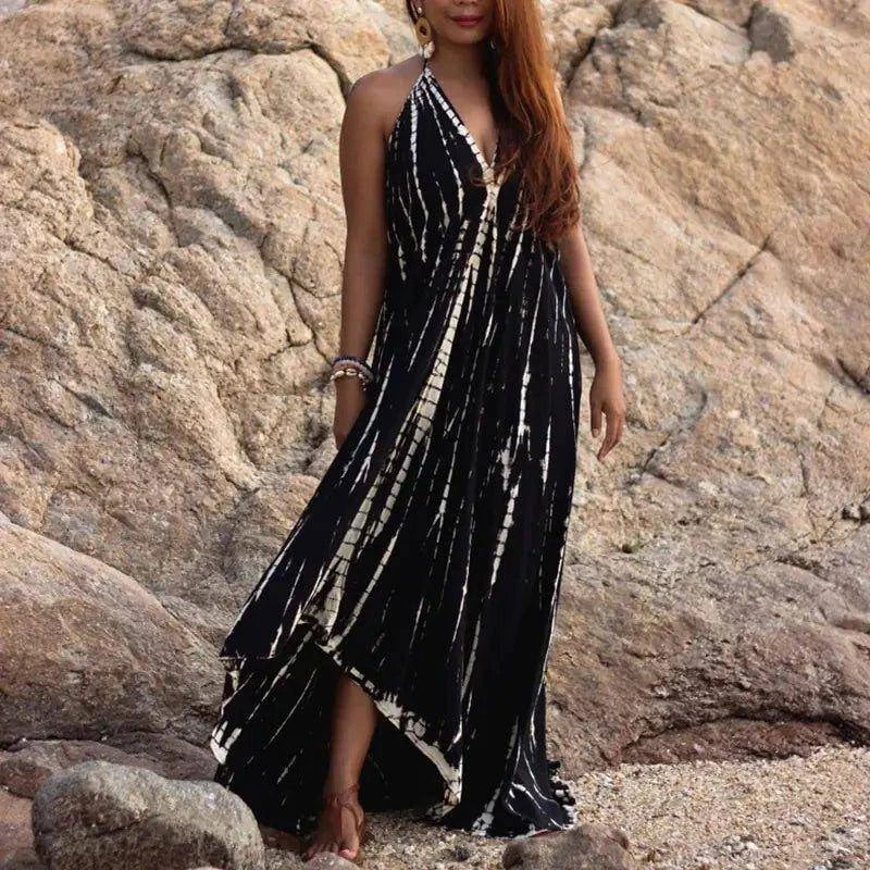 Women’s Sexy Sleeveless Necktie Maxi Dress – Boho Backless Summer Dress - Home Kartz