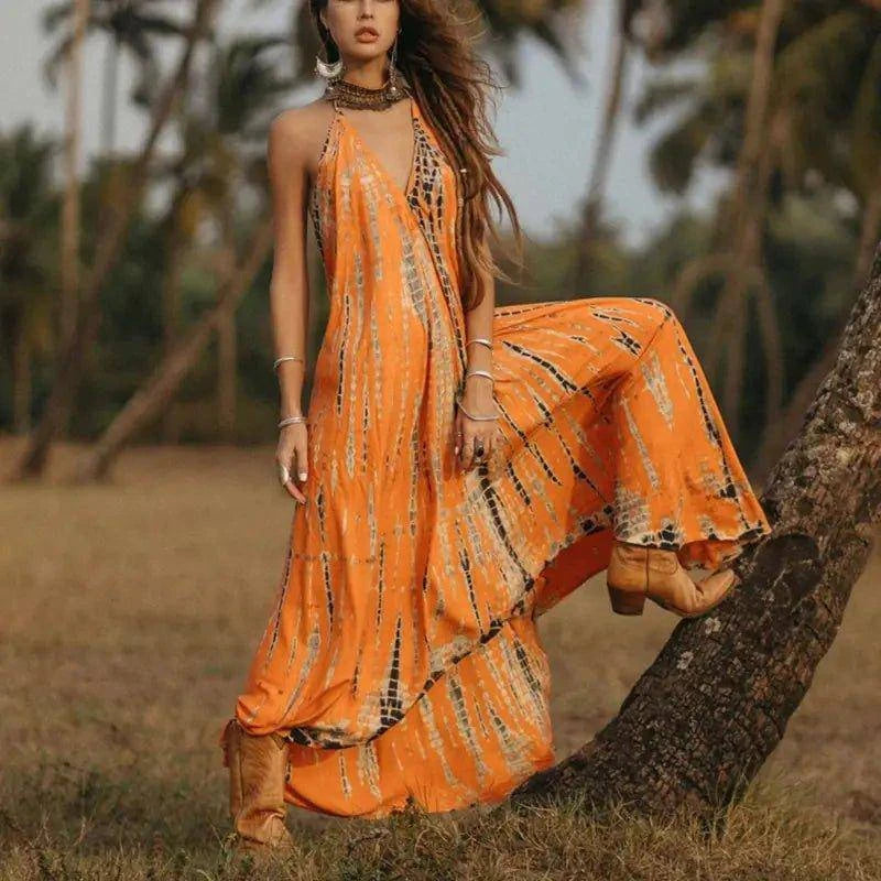 Women’s Sexy Sleeveless Necktie Maxi Dress – Boho Backless Summer Dress - Home Kartz