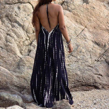 Women’s Sexy Sleeveless Necktie Maxi Dress – Boho Backless Summer Dress - Home Kartz