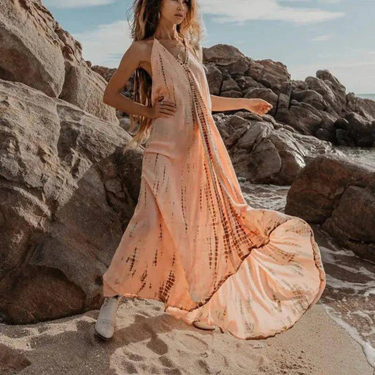 Women’s Sexy Sleeveless Necktie Maxi Dress – Boho Backless Summer Dress - Home Kartz