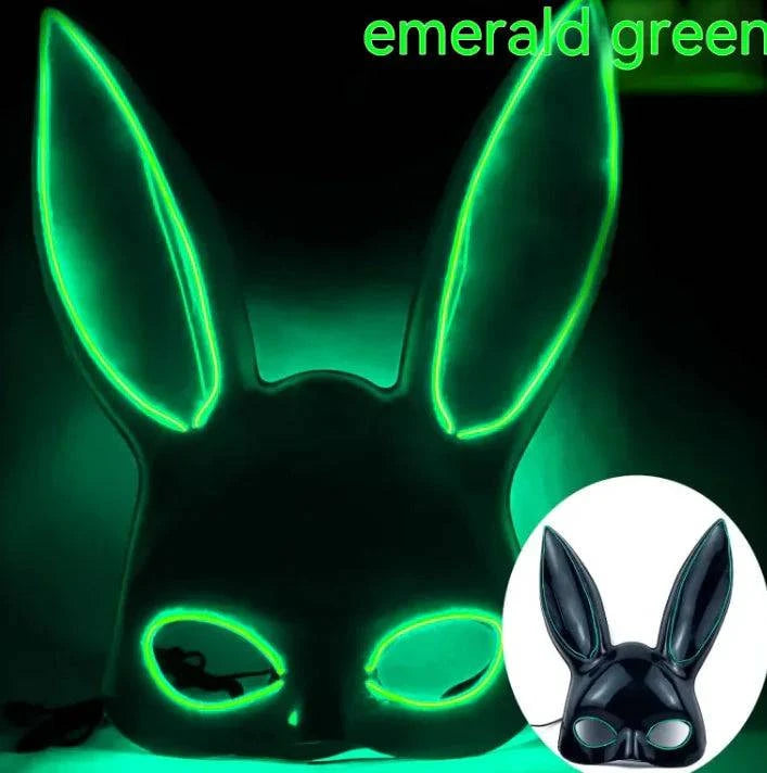 LED Bunny Mask with Long Ears - Neon Glow Mask for Halloween - Home Kartz