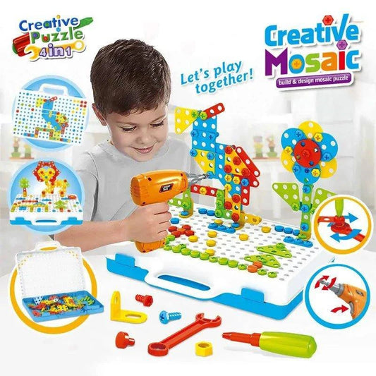 Children’s Electric Drill Creative Puzzle Mosaic Toy Set - Home Kartz