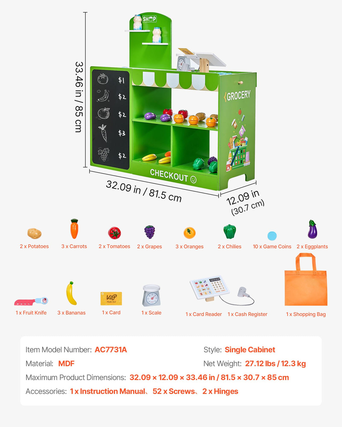 Wooden Grocery Store Market Stand for Kids