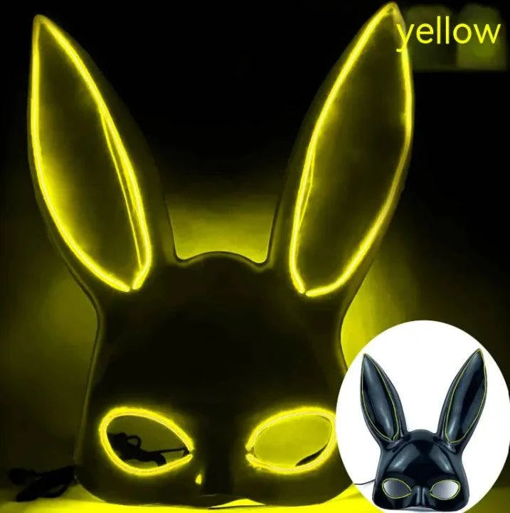 LED Bunny Mask with Long Ears - Neon Glow Mask for Halloween - Home Kartz