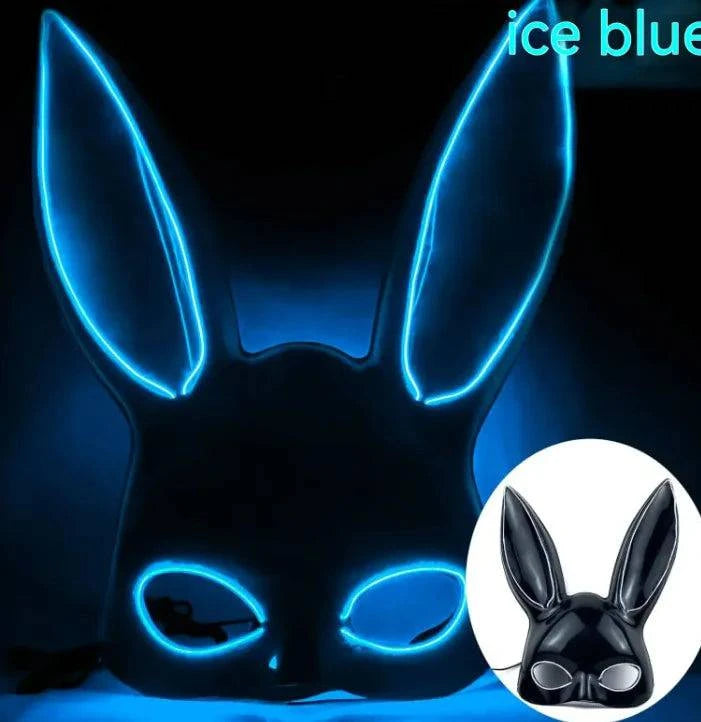 LED Bunny Mask with Long Ears - Neon Glow Mask for Halloween - Home Kartz
