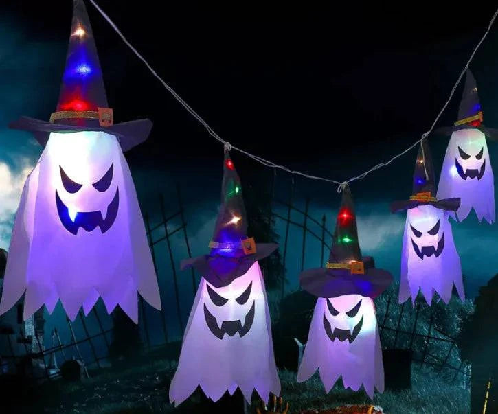 Spooky Halloween Ghost Lanterns | Festive Cloth Art Ghost String Lights - Home Kartz