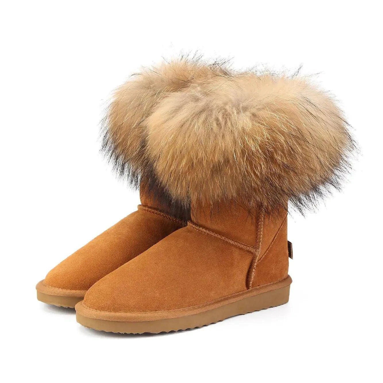 Step into Winter Elegance with Women's Fox Fur Snow Boots - Home Kartz