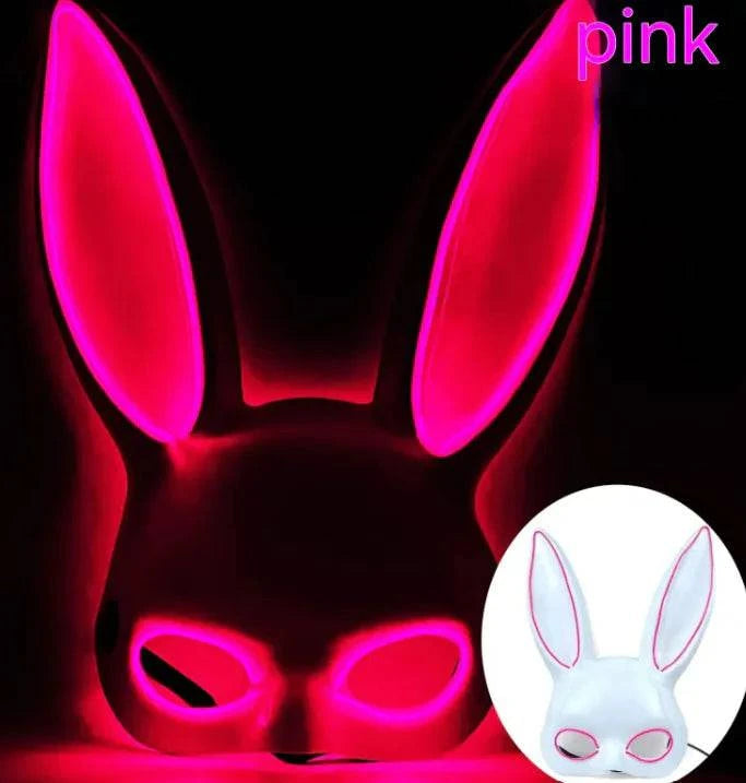 LED Bunny Mask with Long Ears - Neon Glow Mask for Halloween - Home Kartz