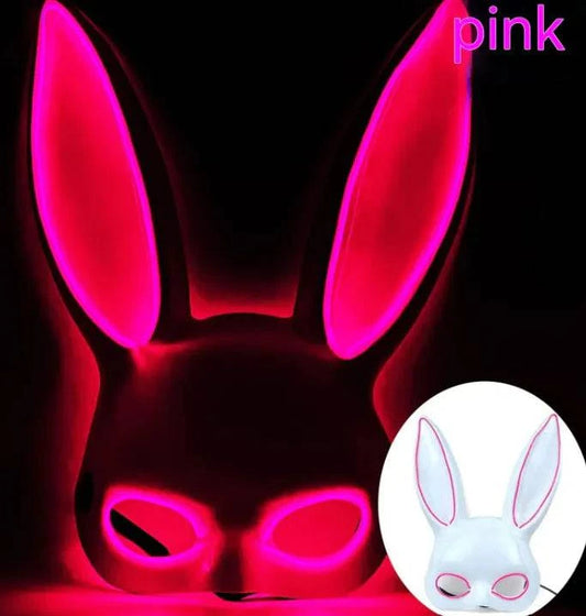 LED Bunny Mask with Long Ears - Neon Glow Mask for Halloween - Home Kartz