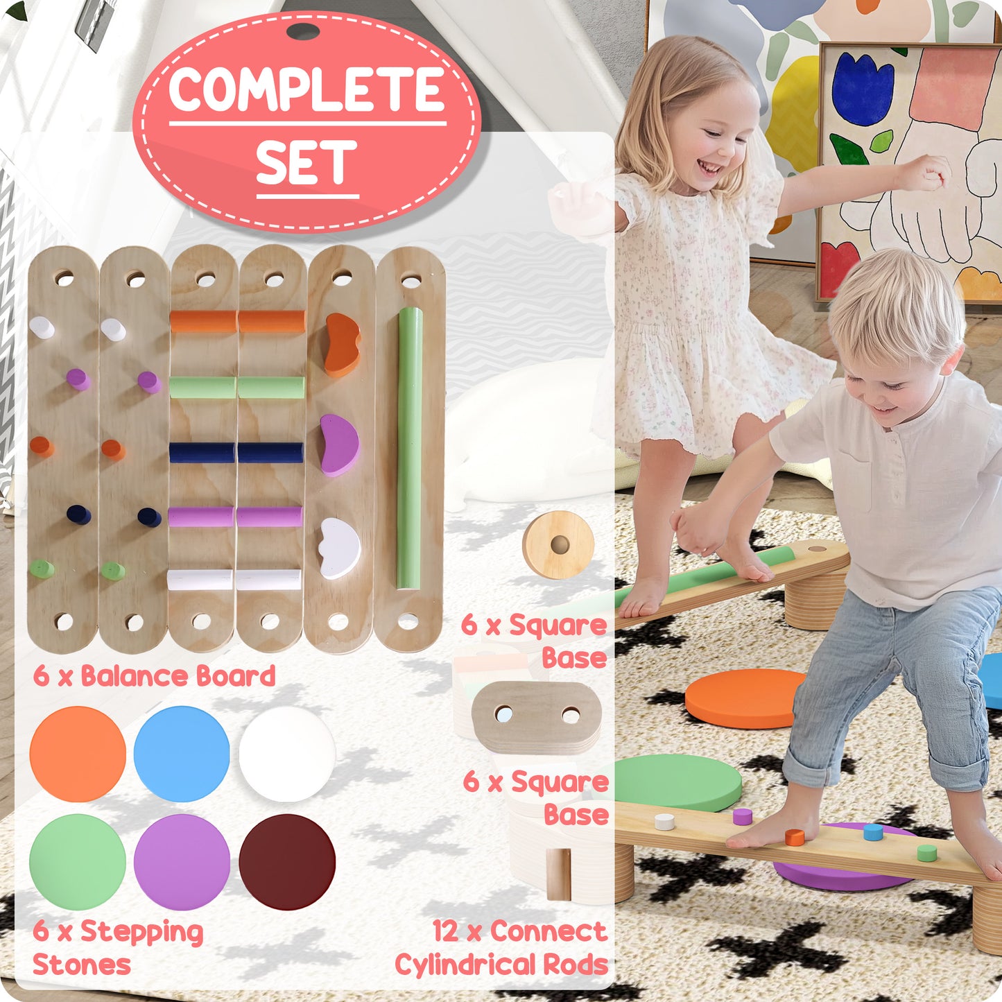 Wooden Balance Beam Set for Kids