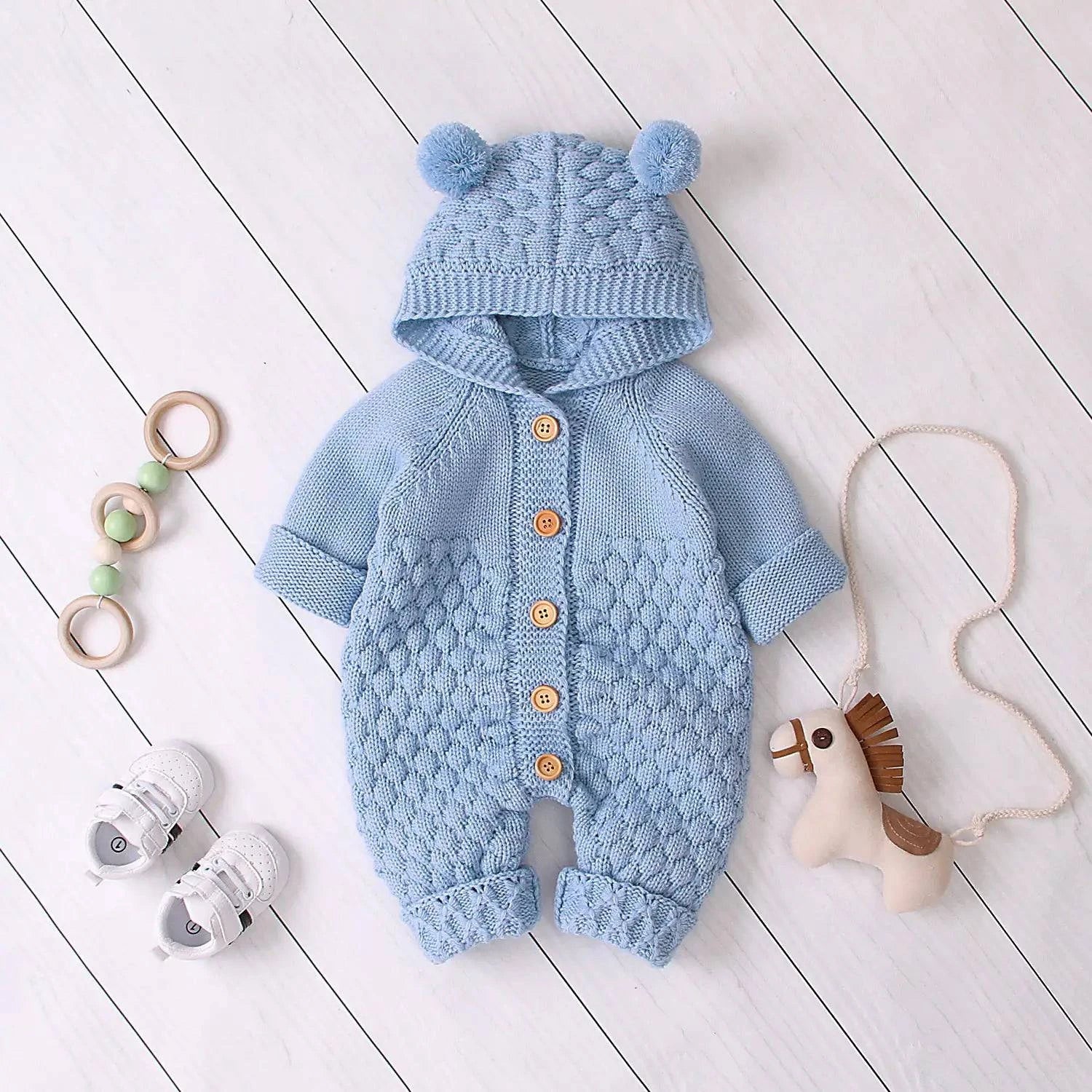 Embrace Cozy Chic: The Ultimate Ear Knit Romper with Hoodie for Your Little One 🌟👶 - Home Kartz