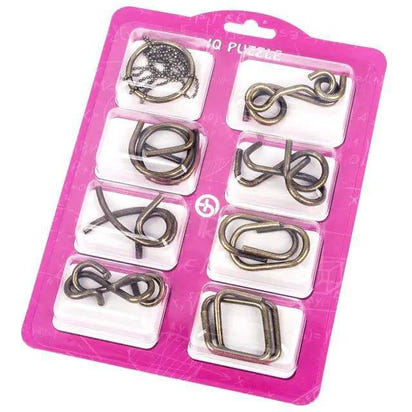 8-Piece Metal Montessori IQ Brain Teaser Puzzle Set – Fun & Challenging Puzzles for All Ages - Home Kartz