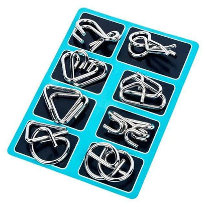 8-Piece Metal Montessori IQ Brain Teaser Puzzle Set – Fun & Challenging Puzzles for All Ages - Home Kartz