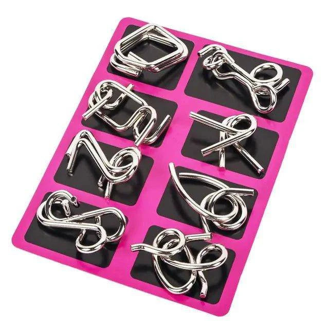 8-Piece Metal Montessori IQ Brain Teaser Puzzle Set – Fun & Challenging Puzzles for All Ages - Home Kartz