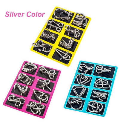 8-Piece Metal Montessori IQ Brain Teaser Puzzle Set – Fun & Challenging Puzzles for All Ages - Home Kartz
