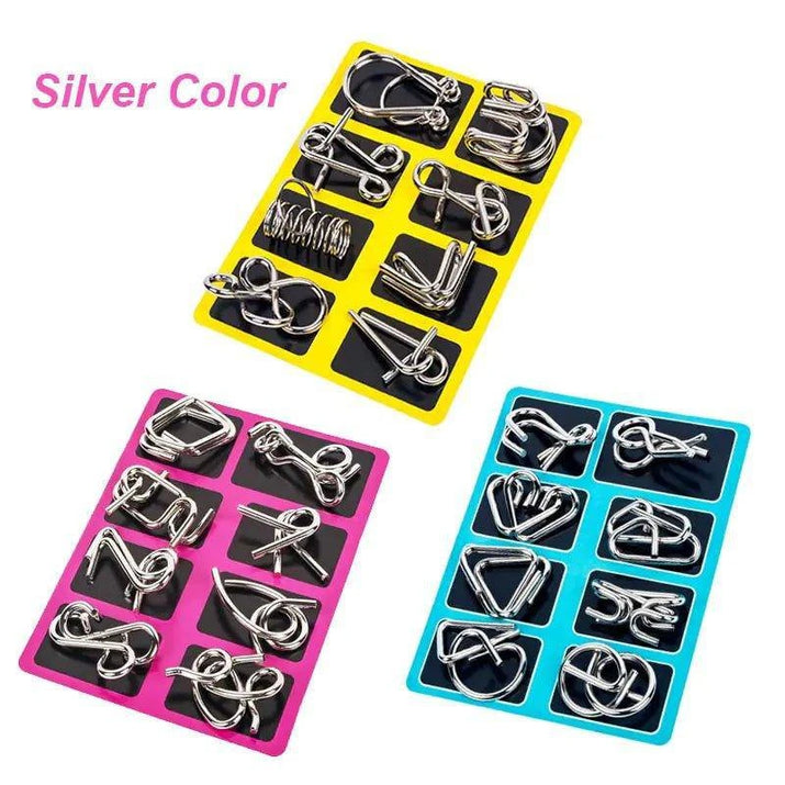 8-Piece Metal Montessori IQ Brain Teaser Puzzle Set – Fun & Challenging Puzzles for All Ages - Home Kartz