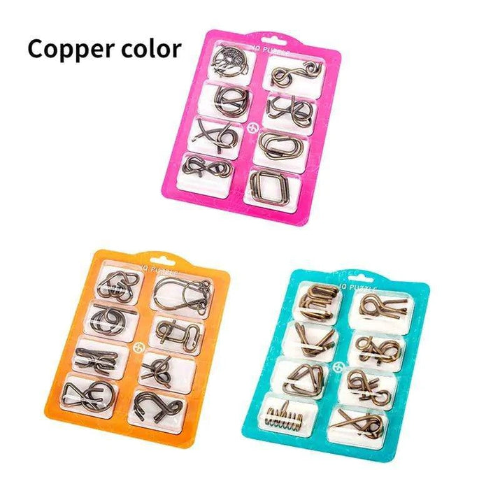 8-Piece Metal Montessori IQ Brain Teaser Puzzle Set – Fun & Challenging Puzzles for All Ages - Home Kartz