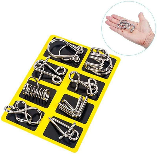 8-Piece Metal Montessori IQ Brain Teaser Puzzle Set – Fun & Challenging Puzzles for All Ages - Home Kartz