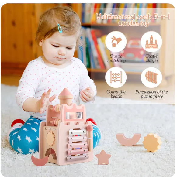 Unlock Their Cognitive Castle: Montessori Wooden Pink House Blocks - Build, Learn, and Grow! 🏰🧠💖 - Home Kartz