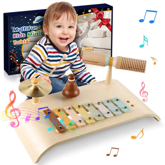 Rhythm & Reach: All-In-One Montessori Wooden Musical Activity Table! 🥁🌟