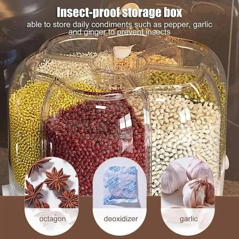360° Rotating Grains Storage Box – Innovative Dry Food Dispenser for Effortless Kitchen Organization - Home Kartz