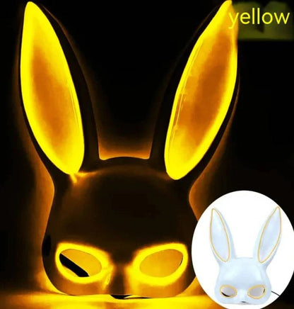 LED Bunny Mask with Long Ears - Neon Glow Mask for Halloween - Home Kartz