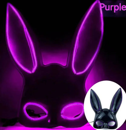LED Bunny Mask with Long Ears - Neon Glow Mask for Halloween - Home Kartz