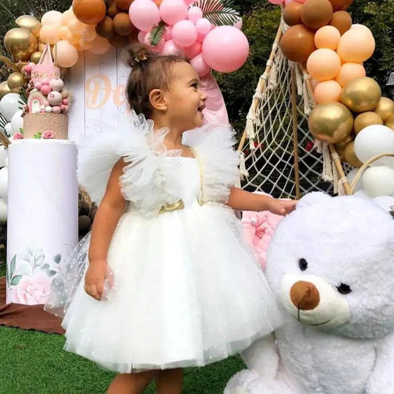 White Baby Baptism Dress with Ruffle Sleeves – Elegance for Your Baby’s Special Day - Home Kartz