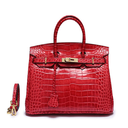 Timeless Elegance, Everyday Practicality: Your Genuine Leather Crocodile Pattern Shoulder Tote Bag